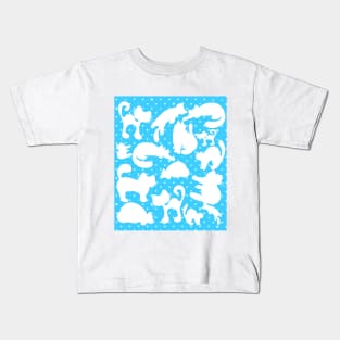 White Cat Silhouette Polka Dot Pattern Kids T-Shirt